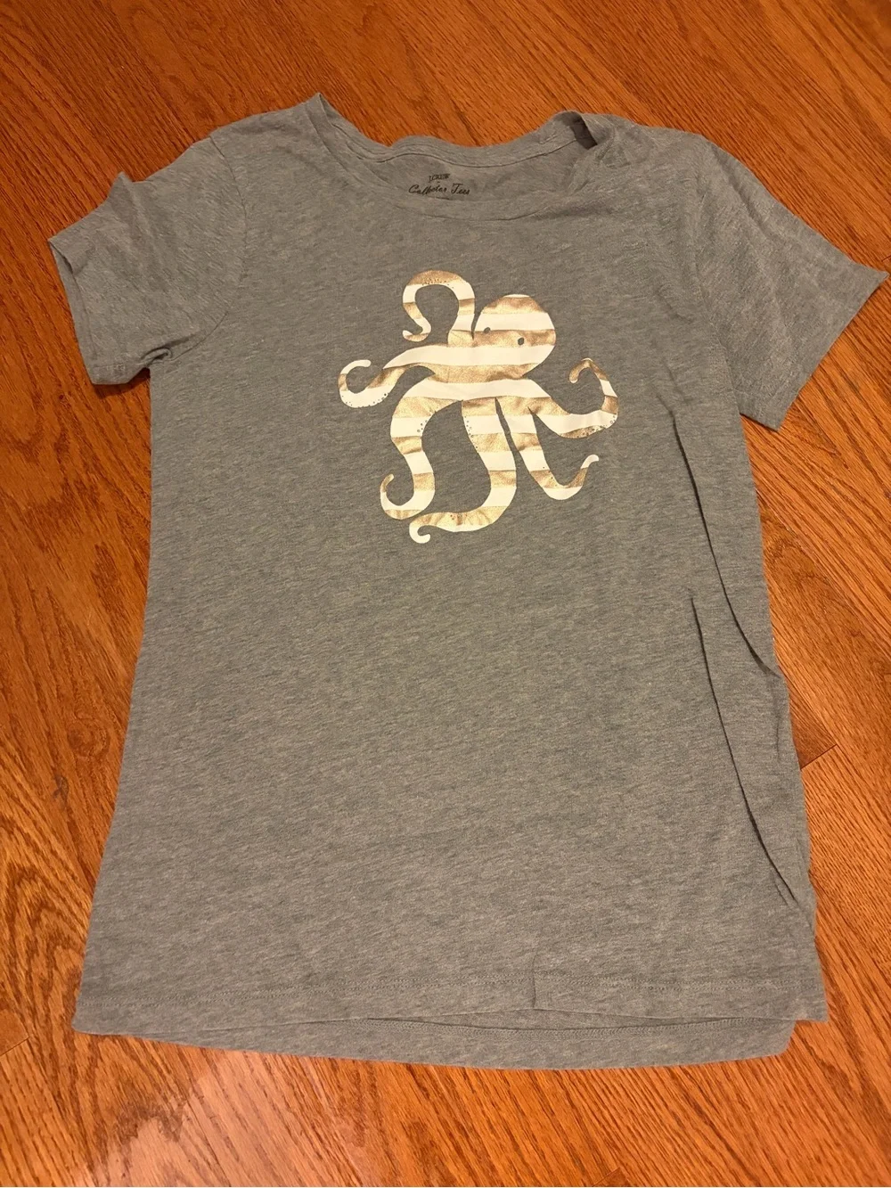 J. Crew Gray Tee with Metallic Gold Octopus